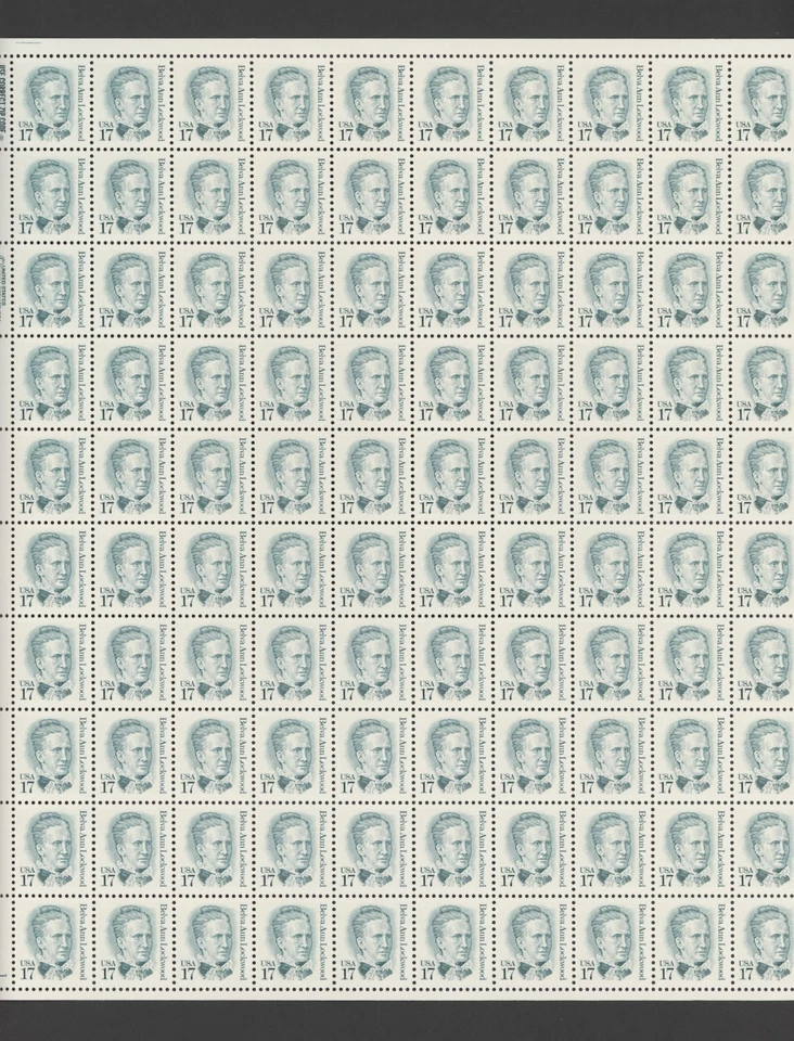 1986 US Scott #2178  17c Belva Ann Lockwood, Sheet of 100 MNH - Image 1 of 1