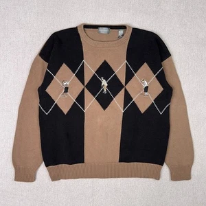 VTG 90s Lord & Taylor Golf Argyle Chunky Knit Sweater Crewneck Mens L Tan Preppy - Picture 1 of 7