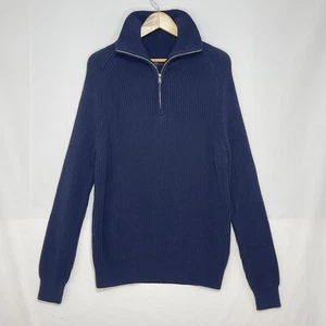 Next Men’s Dark Navy Sweater Large Half Zip Jumper Long Sleeves - Picture 1 of 18