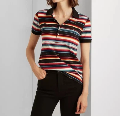 LAUREN Ralph Lauren Womens Striped Pique Polo Shirt Petite Size PXS NWT$79.50 - Image 1 of 4