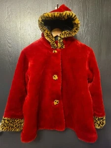 GIRLS COPPER KEY HOODED FAKE FUR LARGE 14/16 COAT JACKET Red HOLIDAY  - Picture 1 of 6