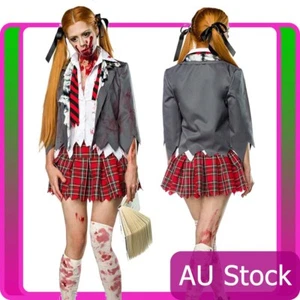 Ladies Halloween Zombie Bloody School Girl Costume Fancy Dress Party Outfits - Picture 1 of 4
