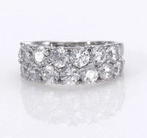 3 CT Real Diamond Double Row Anniversary Wide Cluster Ring in 10K White Gold - Picture 1 of 11