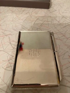 Lillian Vernon silver pocket notebook, mini pad & pen holder w "R" engraved gift - Picture 1 of 9