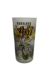 Vintage MCM Hazel Atlas Maryland State Frosted Souvenir Drinking Glass Tumbler - Picture 1 of 10