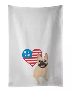 French Bulldog Fawn Patriotic White Kitchen Towels WDK4169WTKT - Picture 1 of 3