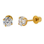 14K Gold Studs Earrings Casting Clear Round CZ Screw Back Girls Women 2mm-8mm 