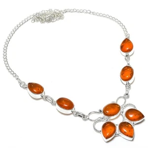 Baltic Amber Handmade Gemstone 925 Sterling Silver Jewelry Necklace Size 18" - Picture 1 of 1