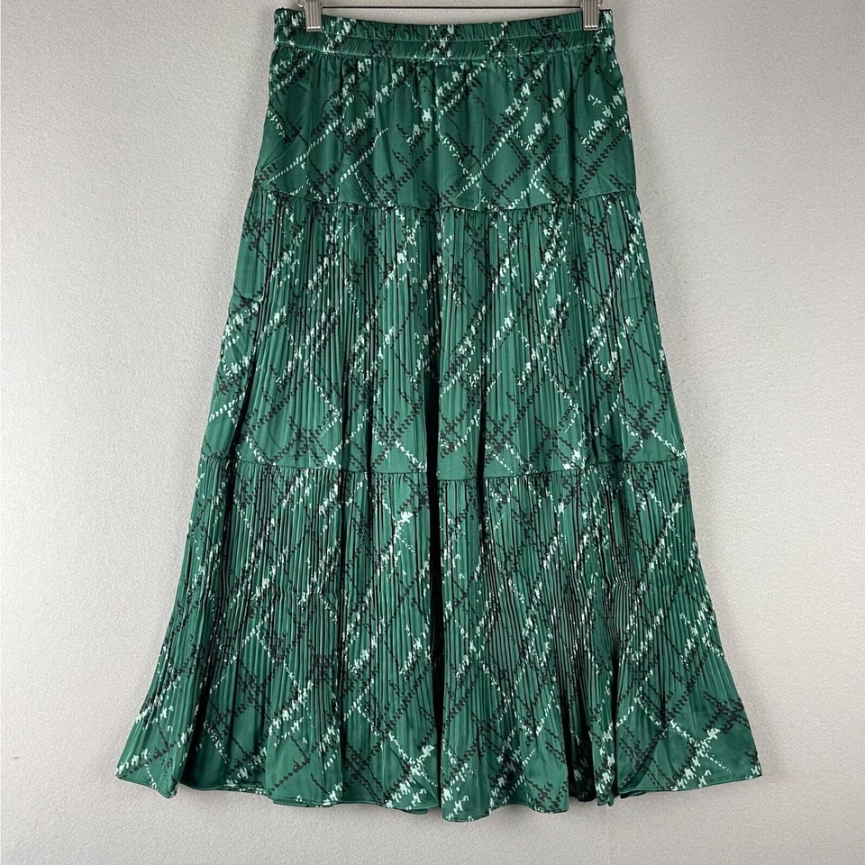 Falda midi plisada Current Air para mujer grande verde a cuadros en capas fluida Foto 1 de 4