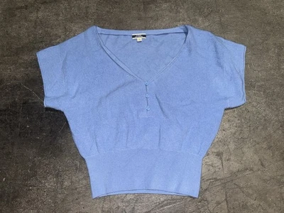 Camisa cropped manga caxemira anos 2000 J Crew Preppy dinheiro antigo pequena - Imagem 1 de 4