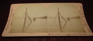 Antik 1898 Echt Foto Stereoansicht Spanisch Amerikanischer Krieg Schlachtschiff Merrimac Wrec - Bild 1 von 3