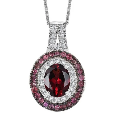 ¡¡DULCE!! Colgante de halo de gema de rodolita y mulri de 3,10 quilates y cadena de 20" enchapada en rodio Foto 1 de 4