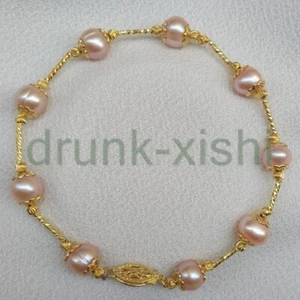Adorable 7-8mm AAA South Sea Pink Pearl Station Bracelet 7.5-8" 14k Gold P Clasp - Picture 1 of 6