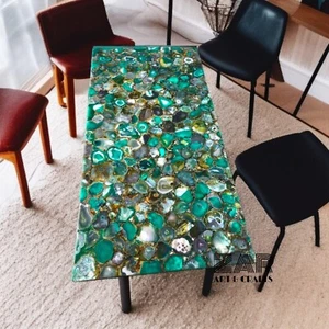 Handmade Green Agate Table Top - Rectangle Crystal Healing Stone For Table Top - Picture 1 of 6
