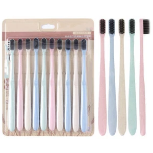 100Pcs Charcoal Toothbrushes Soft Tapered Bristles With Wheat Straw Handles Lot - Picture 1 of 12