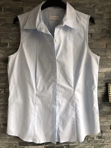 Liz Claiborne Pale Blue Crisp Cotton Sleeveless Blouse 12 - Picture 1 of 10