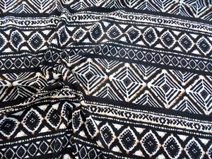 Fabric Printed Liverpool Textured 4 way Stretch Aztec Black Brown Ivory K302 - Picture 1 of 1