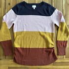 A:Glow Maternity Sweater Womens Large Stripe Colorblock Ruched Sides Fall Colors