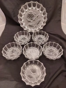 Vintage 1982 Germany European Collection Crystal Rose Serving Bowl & 6 Dishes - Picture 1 of 9