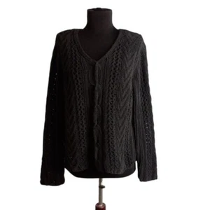 J. Jill XL Cardigan Sweater Handknit Black Cable Knit Polyester Nylon Womens - Picture 1 of 10