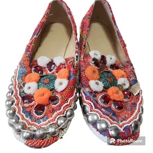 Handmade Shoes Women 38 Muticolor Beaded Flats Textured - Picture 1 of 7