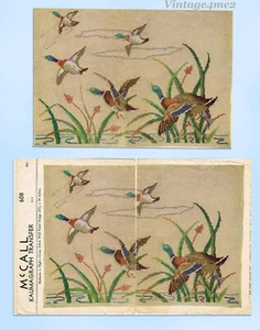 1930s Vintage McCall Embroidery Transfer 608 Uncut Mallards in Flight Scene - Picture 1 of 4
