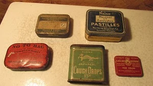 5 Old Medicine Tins Cascara Kleins Nalco Sterling Sucrets - Picture 1 of 2