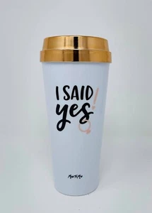 I Said Yes! Travel Mug White 500 ML Wedding Bridal Bronze and White Miss To Mrs - Picture 1 of 1