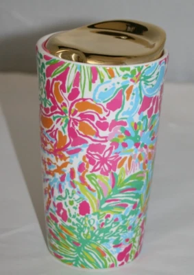 Lilly Pulitzer Spot Ya 13 OZ Multi Floral Cerámica Taza de Viaje Taza de Café Tapa Dorada Foto 1 de 4