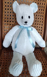 Handgefertigter Teddybär Upcycling aus Vintage Chenille Aufstrichen weiß blau 20 Zoll - Bild 1 von 4