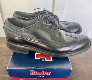 DEXTER Made In USA WING TIP OXFORDS Pebble Lace Up Black Shoes Mens Size 10.5 - Picture 1 of 14