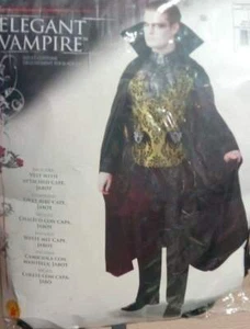 Elegant Vampire Men's Adult Vest, Jabot, Black Cape Sexy Halloween Costume - Picture 1 of 4