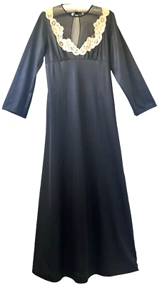 De Colección Años 50 GILEAD Nylon Camisón Negligee Encaje Lencería Negro Sedoso Hollywood Nuevo de Lote Antiguo Foto 1 de 4