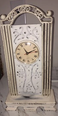 Metal Antiqued White With Plastic Face Clock/Second Hand/Lovely Decor - Image 1 of 4