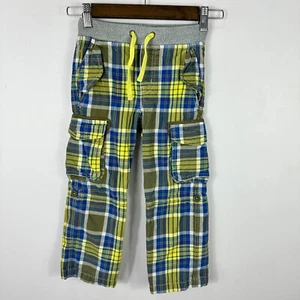 Mini Boden Cargo Pants Boys 5Y Madras Plaid Pull On Yellow Core Kidcore Preppy - Picture 1 of 7