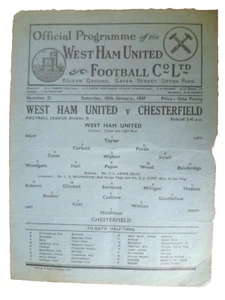 1947 West Ham United v Chesterfield - League Division II Match 18th January Rare - Picture 1 of 2