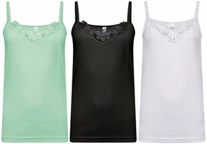 Paquete de 3 Damas Chaleco de Algodón Elástico Liso Encaje Camisa Top Sin Mangas 3 Colores - Imagen 1 de 4