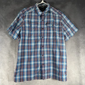 The North Face-Mens Short Sleeve Button Down Shirt-Large-Blue Plaid-Hiking Camp - Picture 1 of 8