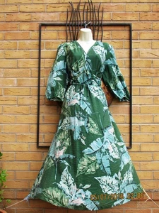 Monsoon Clara Size 18 Palm Print Green Tie Front Midi Beach Kaftan Dress - Picture 1 of 20