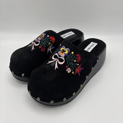 Zuecos Steve Madden florales bordados tachonados cuero negro boho artísticos talla 6 Foto 1 de 4