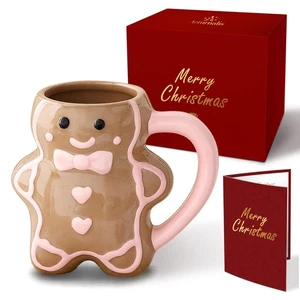 Christmas Mugs - Holiday Card & Gift Box Included - Gingerbread Man Design - ... - Picture 1 of 9