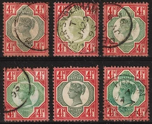 SG206-206a 4½d Green & Carmine ALL SHADES type K27, WM Crown - Picture 1 of 2