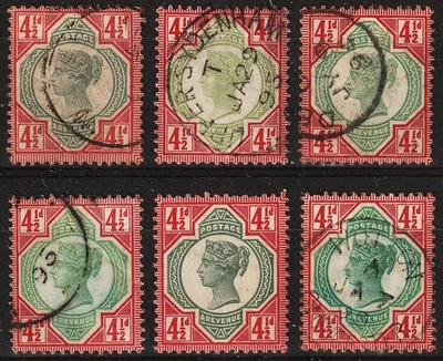 SG206-206a 4½d Green & Carmine ALL SHADES type K27, WM Crown - Image 1 of 2
