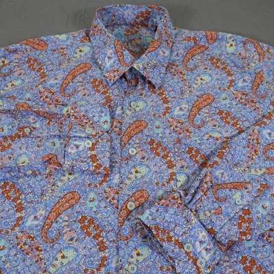 Camisa Alan River Para Hombres XL Azul Naranja Paisley Manga Larga Botón Delantero Vestido Foto 1 de 4