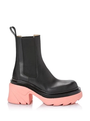 BOTTEGA VENETA Mujer Negro 2" Plataforma Puntera Tacón Bloque Botas Cuero 38.5 Foto 1 de 4