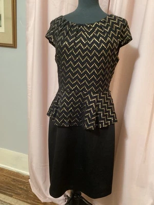 Vestido Connected Apparel para mujer talla 12 negro peplum hilo dorado longitud media Foto 1 de 4