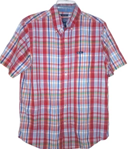 Camisa De Colección Chaps Ralph Lauren Para Hombre Mediana Roja Botón A Cuadros Manga Corta - Imagen 1 de 4
