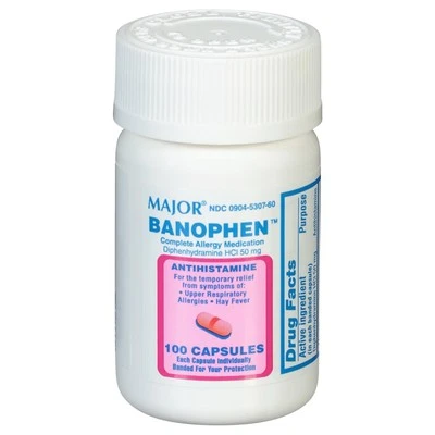 Major Banophen Allergy Relief Antihistamine Diphenhydramine 50mg 100 Capsules - Image 1 of 4