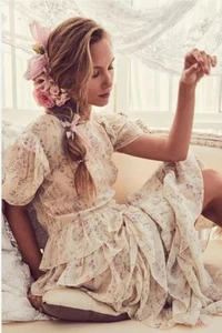 LoveShackFancy ROXANNE Midi Ruffle Dress Dream Floral Silk Chiffon Sz M - Picture 1 of 18