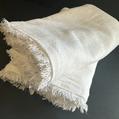 Casaluna King Pillow Shams Heavyweight Linen Blend Raw Edge White Pair 21x39 - Image 1 of 4